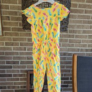 Lightweight Cotton Summer Jumpsuit - Yellow Pineapple Print (Girls 3T)